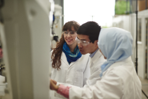 Researchers in a lab at the Aerospace Technology Institute, UoN