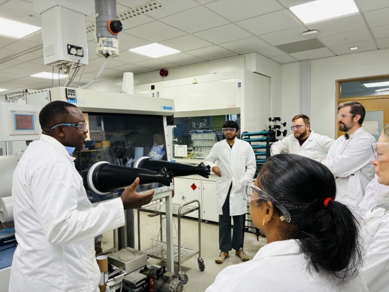 Demonstrating a glovebox at Uni of Nottingham